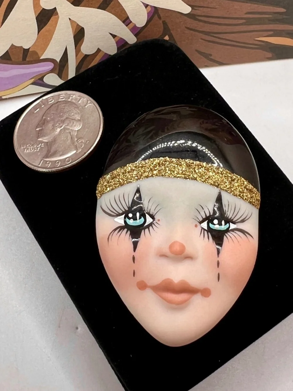 About Face Pierrot Face Brooch - Hand Painted
